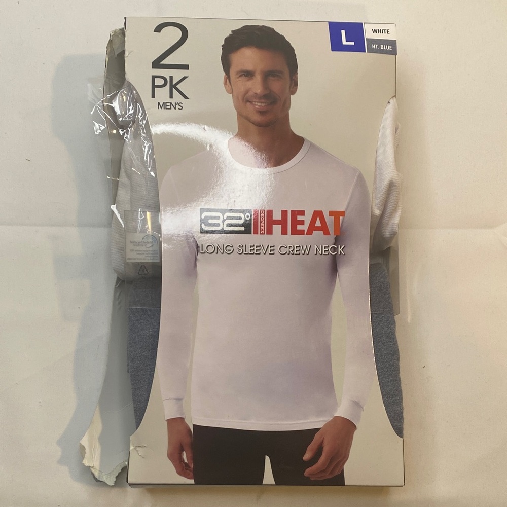 32 Degrees Men's White and Blue Long Sleeve Crew Neck Shirt